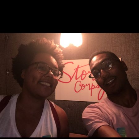 Matt & Aja are together in a booth