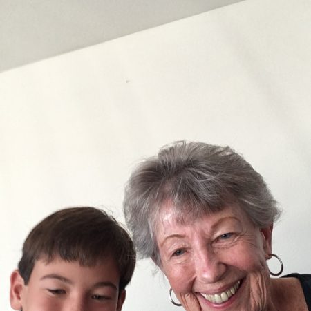 Kyle Fukumoto (13) interviewing Judy Freel (82), his grandmother about her life experiences.