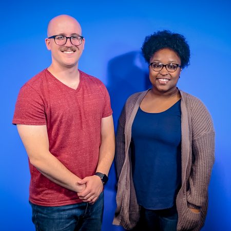 Two military veterans discussing student life as a college senior, Zachary, and new student, Vashti.